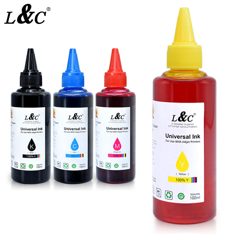 L&C factory wholesale 100 ml refill inkjet printer premium dye universal ink for desktop printer hp epson brother canon 4 colors