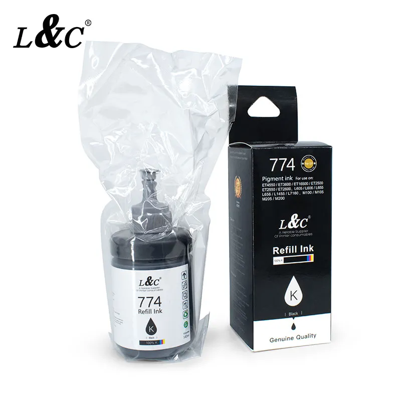 Factory direct sell premium compatible 140ml dye pigment tinta refill 774 ink for epson inkjet printer L605 L655 L1455